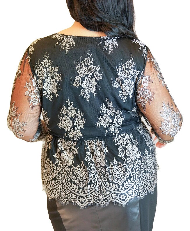 Maree Pour Toi Women's Plus Size Lace Peplum Top Black Size 18, , alternate image number null