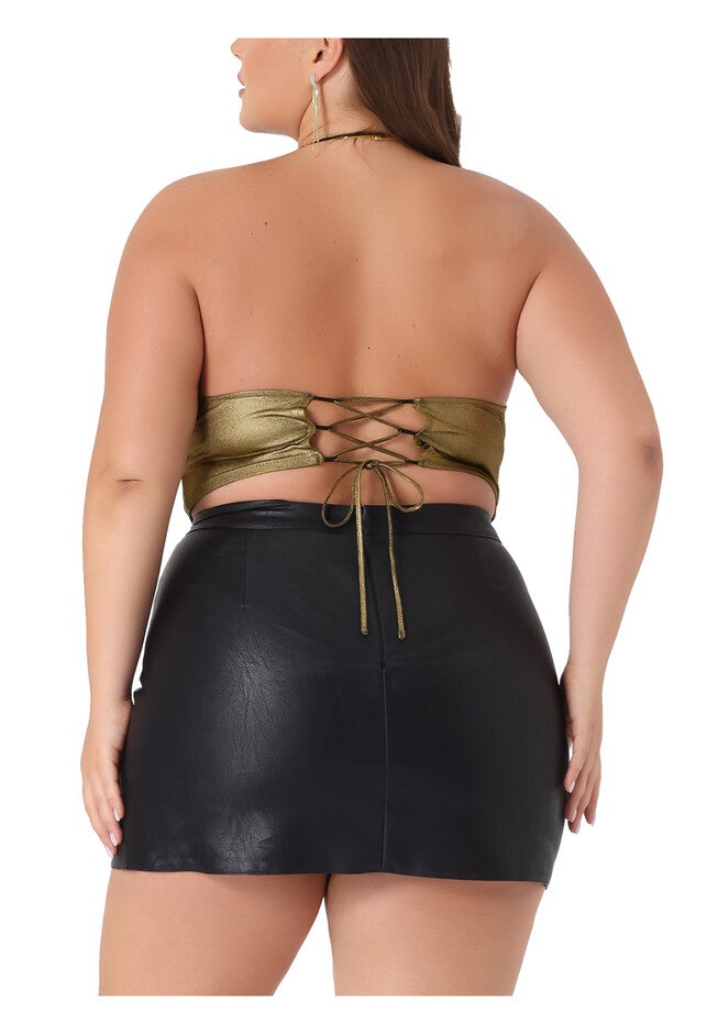 Glitter Party Draped Neck Cami Criss Cross Backless Crop Top, Gold / Gold, alternate image number 3