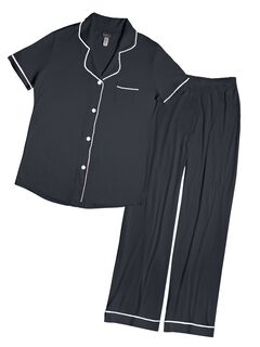 Shortsleeve Top & Pant Pajama Set, Anthracite  Ivory / Charcoal Grey, hi-res image number 0