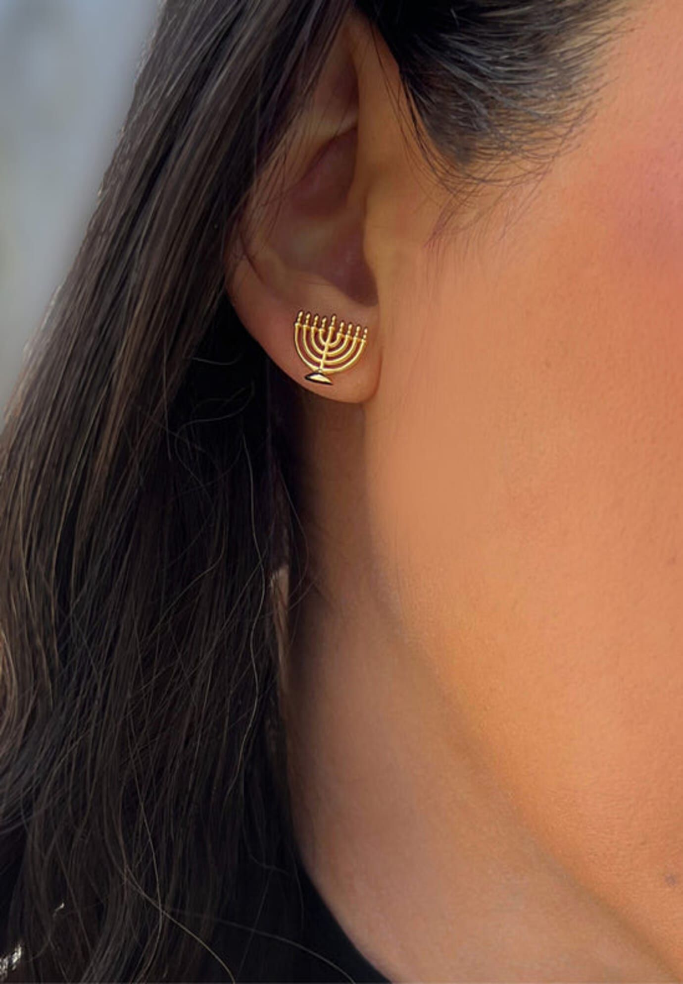 HANUKKAH MENORAH Stud Earrings, Gold / Gold, alternate image number 4