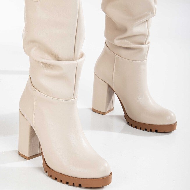 ANAIS - BEIGE SLOUCH PLATFORM BOOTS, BEIGE / Beige, alternate image number 3