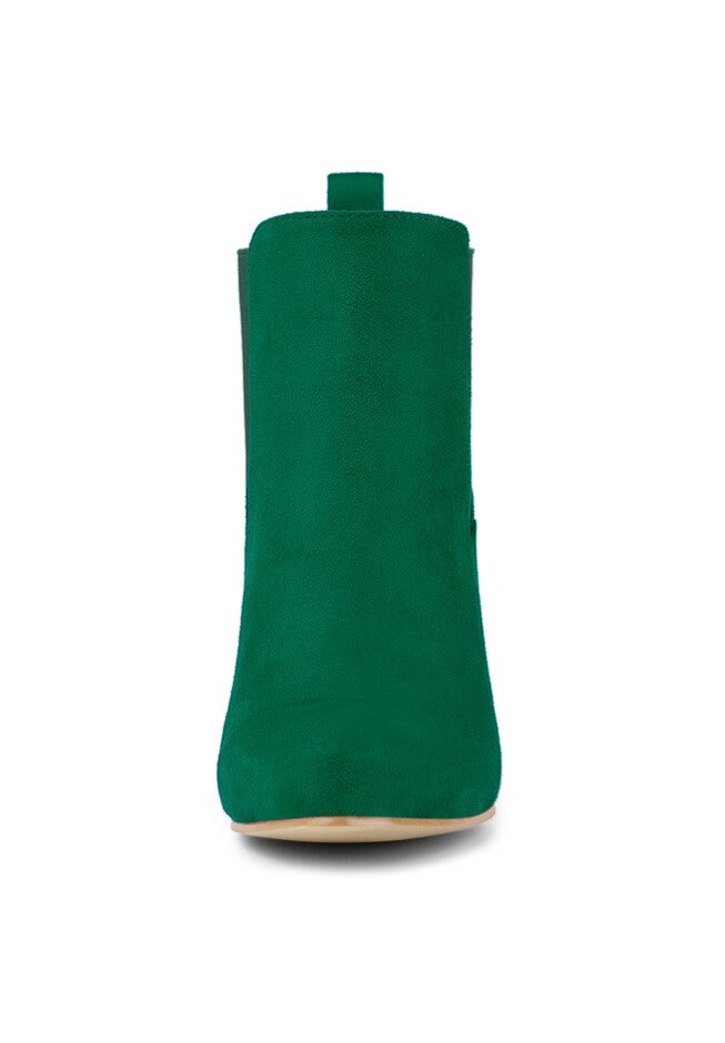 ROUND TOE CHUNKY HEEL CHELSEA ANKLE BOOTS, Emerald Green / Forest Green, alternate image number 1