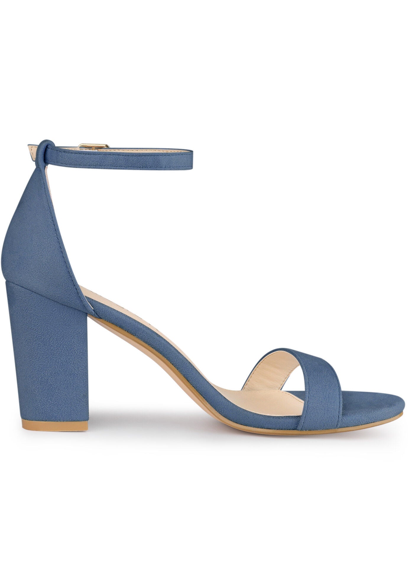 Buckle Ankle Strap High Chunky Heels Sandals, Haze Blue / Dusty Blue, hi-res image number 0