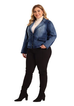 JEAN LAPEL LONG SLEEVE DENIM BLAZER