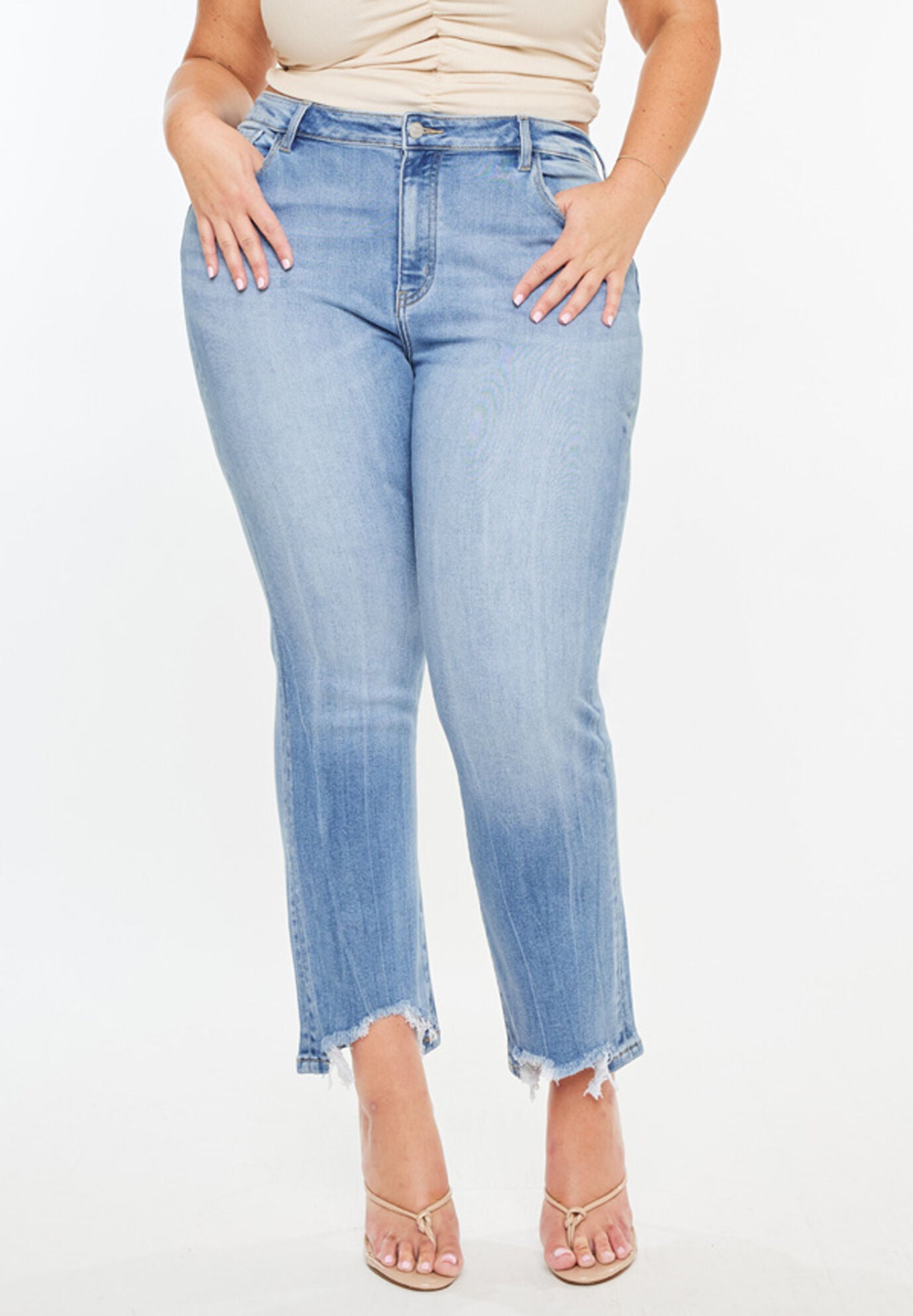 Angela Essentials High Rise Slim Crop Straight Jeans (Plus Size), Medium Wash / Medium Wash, alternate image number 1