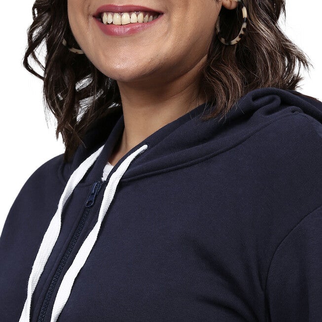 Navy Hooded Front Zip Sweatshirt, , alternate image number null