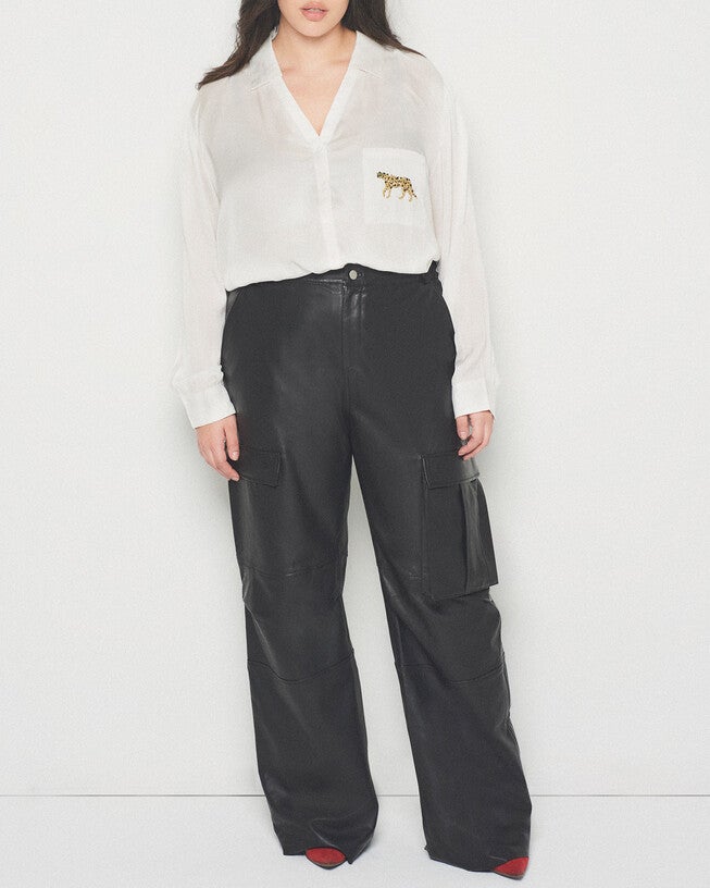 Cole Upcycled Leather Cargo Pants, Black / Black, alternate image number 2