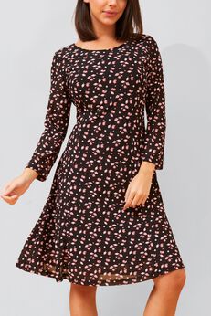 Daisie Black Fit & Flare Mesh Dress Pink Floral Print