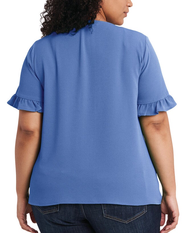 Sara Button Front Top, BLUE JAY / Cornflower Blue, alternate image number null