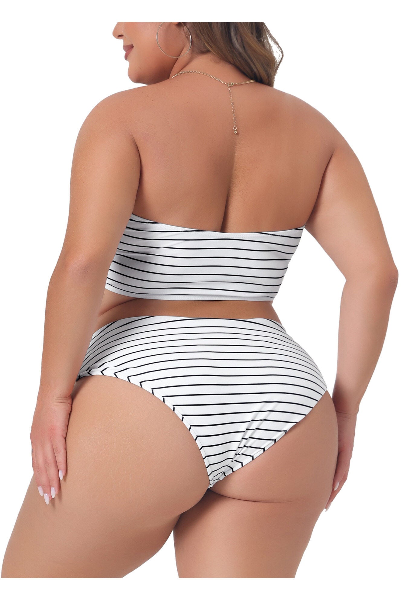 2 Pieces Bandeau Off Shoulder High Waist Bikini, White Stripes / White, alternate image number 3