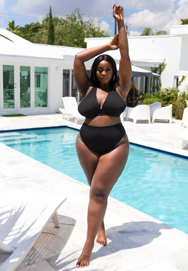 Essential High Waist Bikini Bottom, Black / Black, alternate image number 1