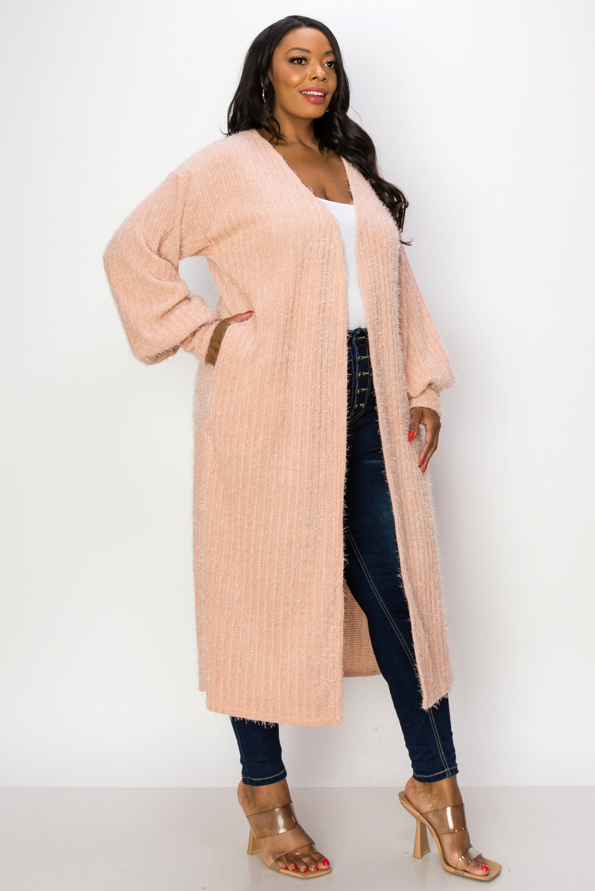 SERILDA FAUX FEATHER CARDIGAN, , alternate image number 3