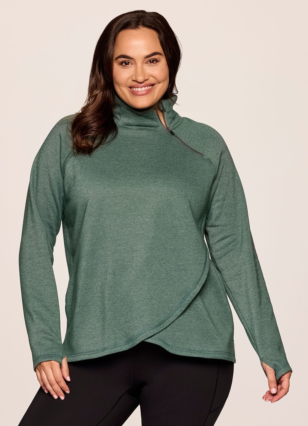 Prime Ready To Roll Fleece Zip Mock Neck Pullover, Green / Forest Green, alternate image number 3