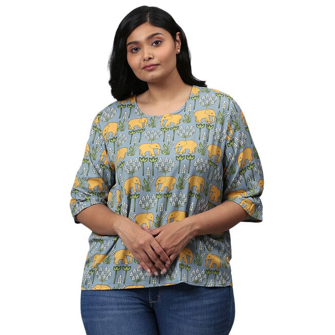Elephant Motif Top, Dusty Blue / Dusty Blue, hi-res image number 0