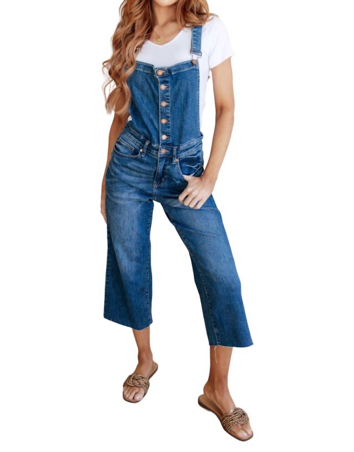 Wide Leg Denim Overalls main image 1