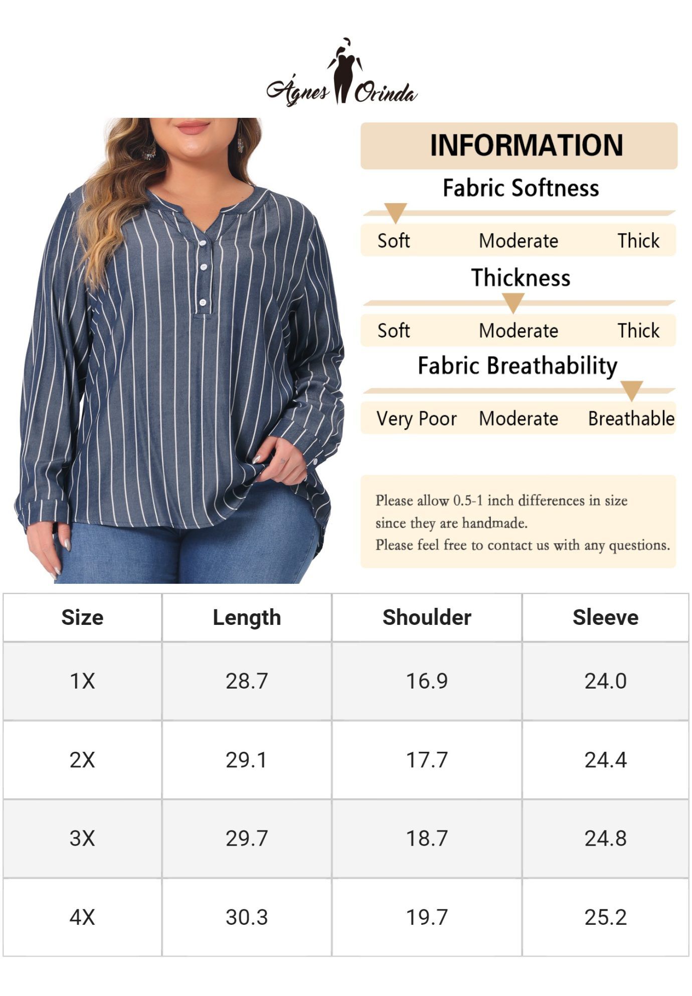 Long Sleeve Button Down Shirt Top, Black Blue / Navy, alternate image number 4