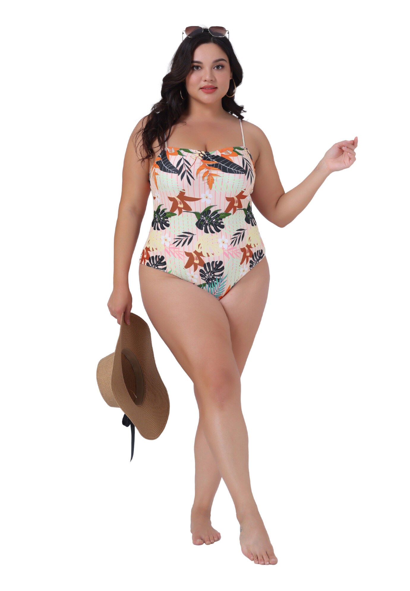 Summer Swimsuit Floral Tropical Pattern Swimdress Bathing Suit, Pink / Pink, hi-res image number 0