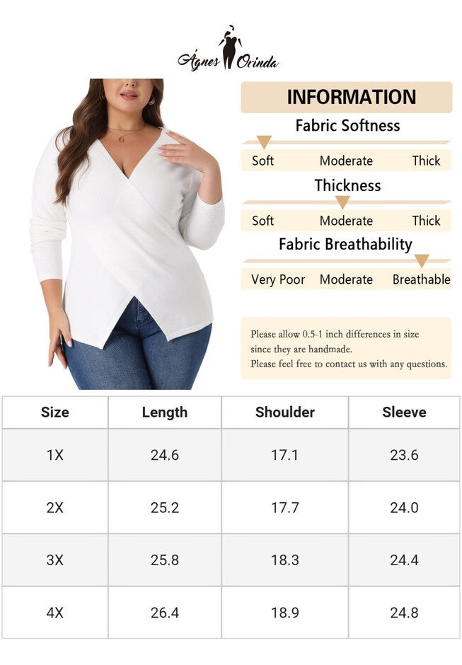 Wrap V Neck Criss Cross Asymmetrical Knit Top, White / White, alternate image number 4