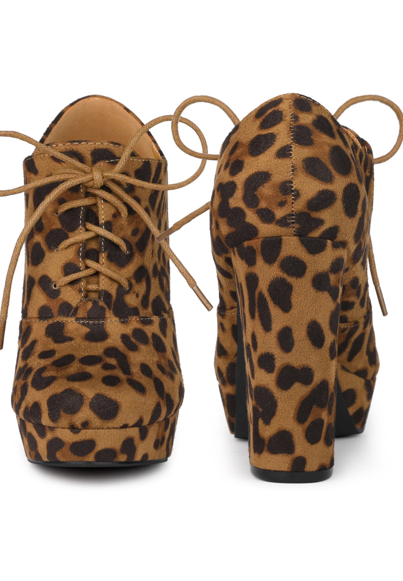 Platform Chunky Heel Lace Up Ankle Booties, Leopard / Brown, alternate image number 1