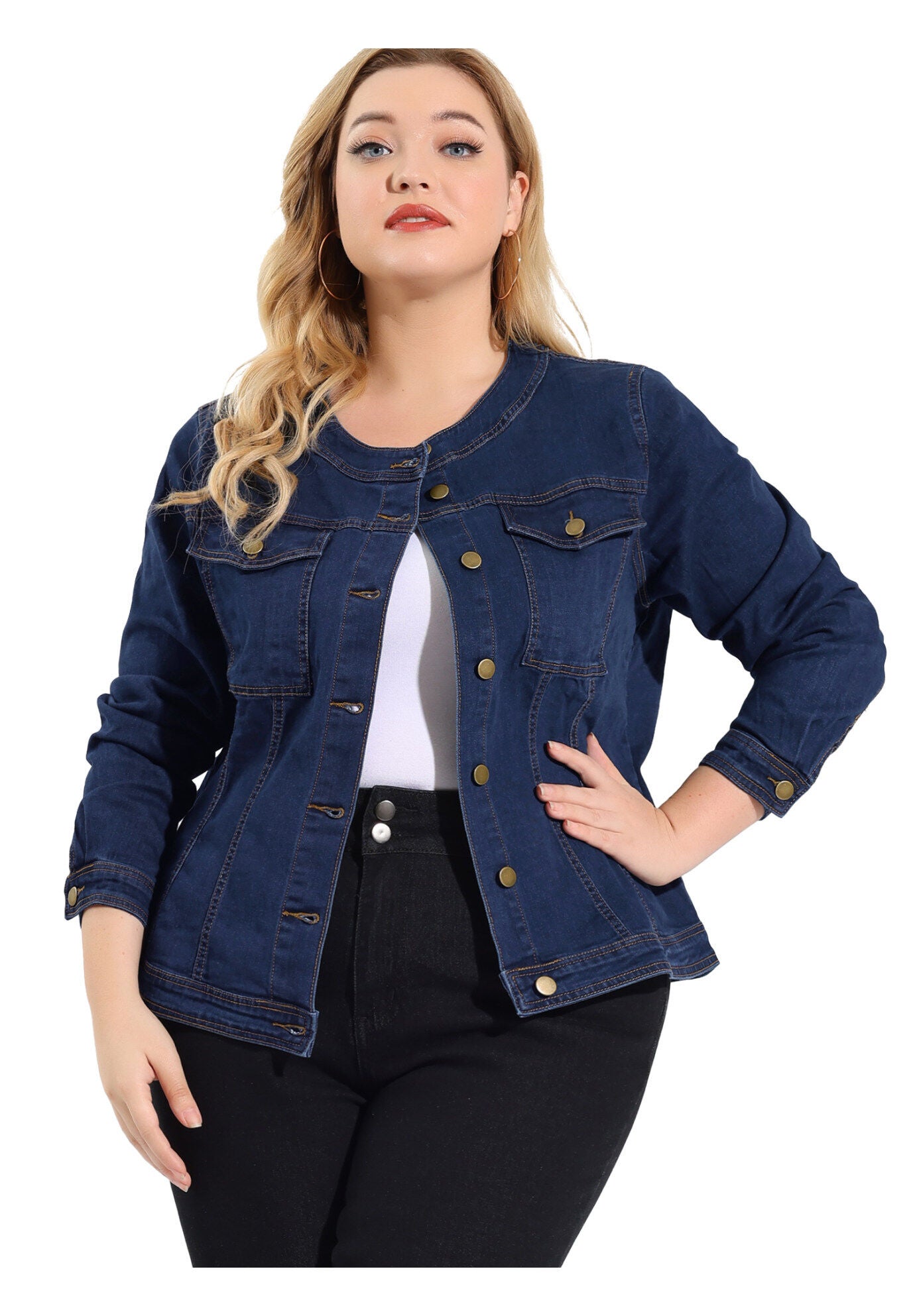 COLLARLESS DENIM JACKET, Blue / Azure Blue, alternate image number 2