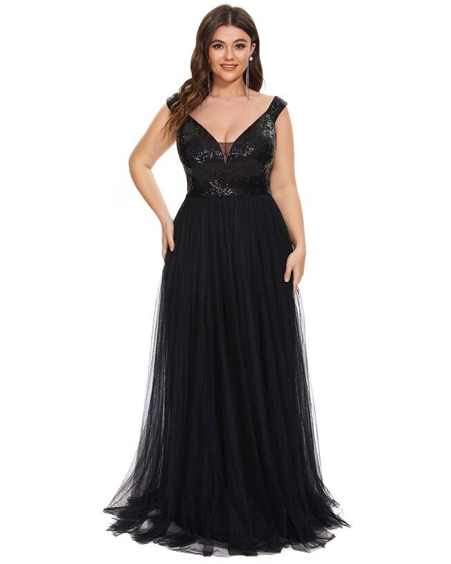 Sequin Off the Shoulder Maxi Tulle Evening Dress, Black / Black, alternate image number 4