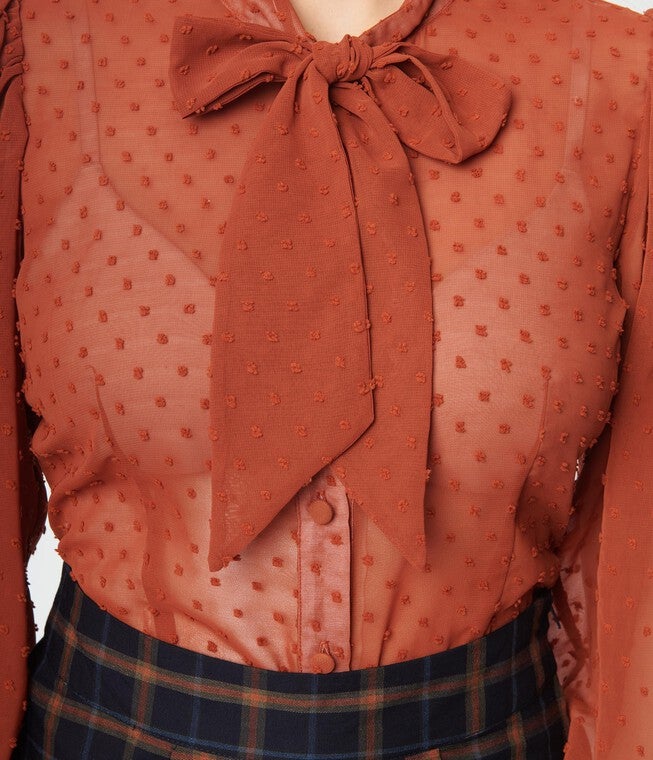 Unique Vintage Rust Clip Dot Gwen Blouse, Rust Clipdot / Rust, alternate image number null