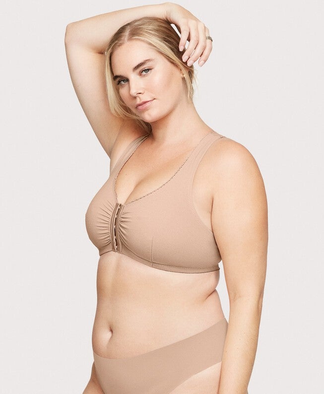 Front-Closure Cotton T-Back Comfort Bra, Cafe / Tan, alternate image number 3