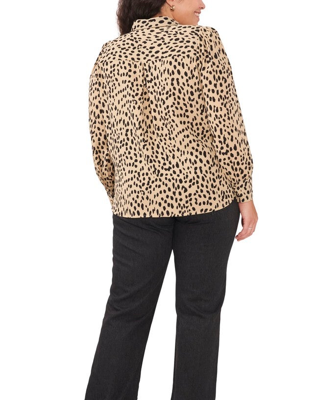 Sheila Animal Button Down Blouse, KHAKI HAZE / Tan, alternate image number 1