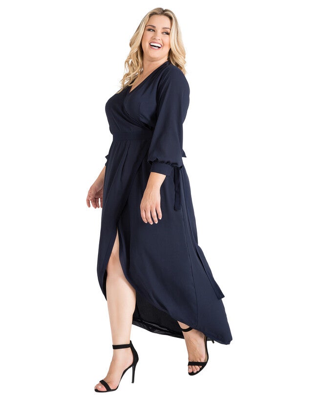 Plus Size Elle Print Tulip High Low Chiffon Wrap Dress, Blue / Azure Blue, alternate image number 2