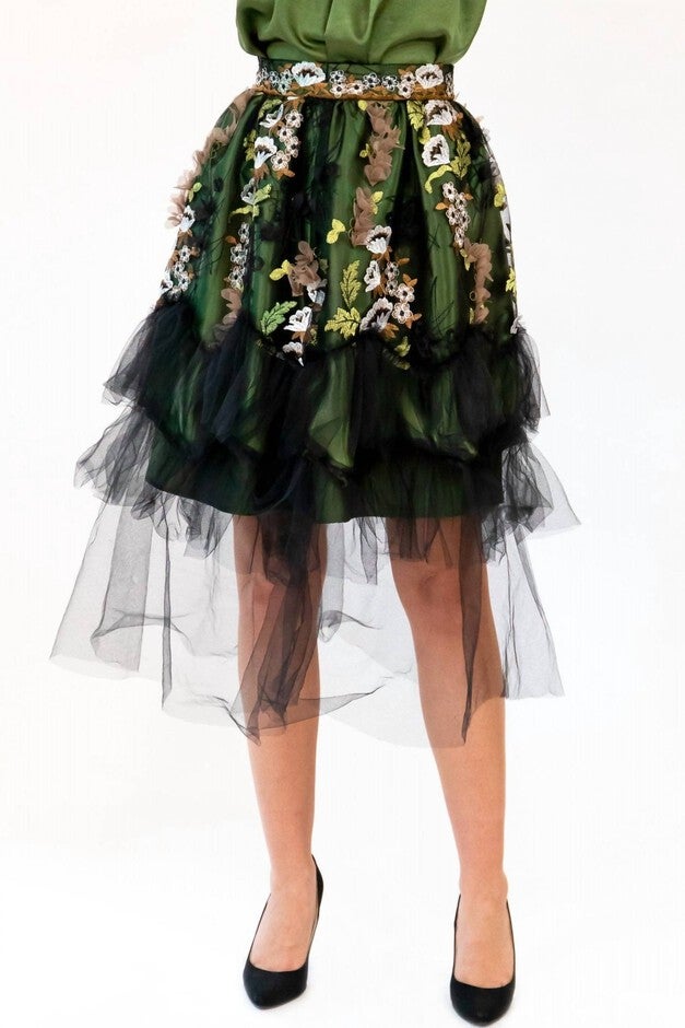 EVERETTE SKIRT IN EMERALD MEADOW, , alternate image number null