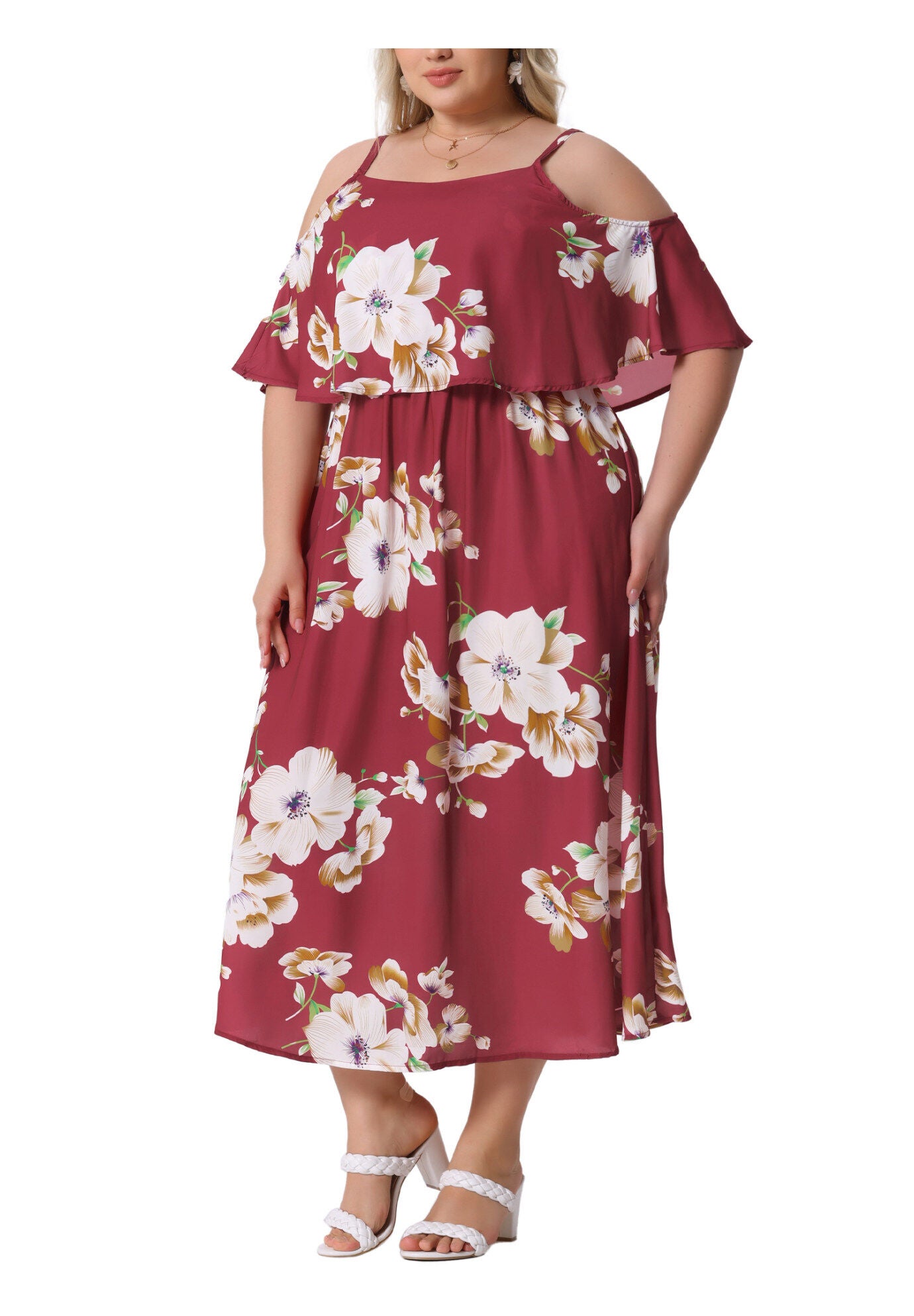 Summer Square Neck Adjustable Strap Beach Maxi Dress, Red / Red, alternate image number 1