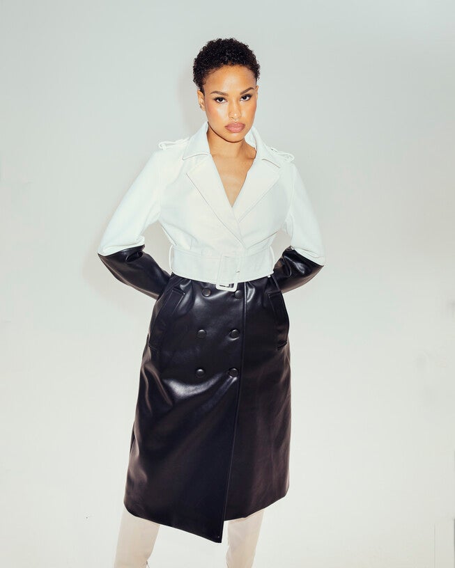 The Margo Two Tone Trench Coat, Black / Black, alternate image number 1