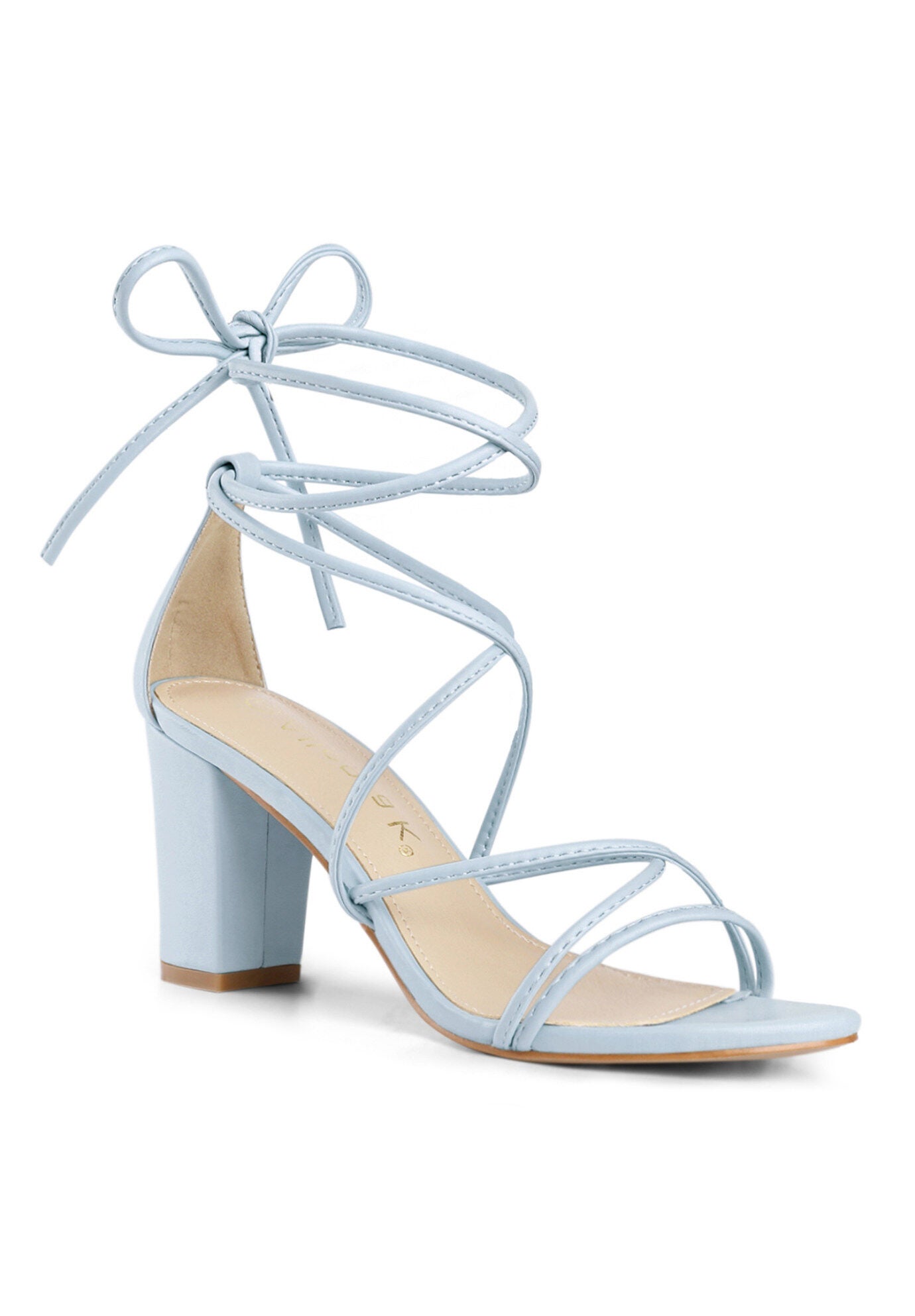 Strappy Lace Up Chunky Heeled Heels Sandals, Sky Blue / Light Blue, hi-res image number 0