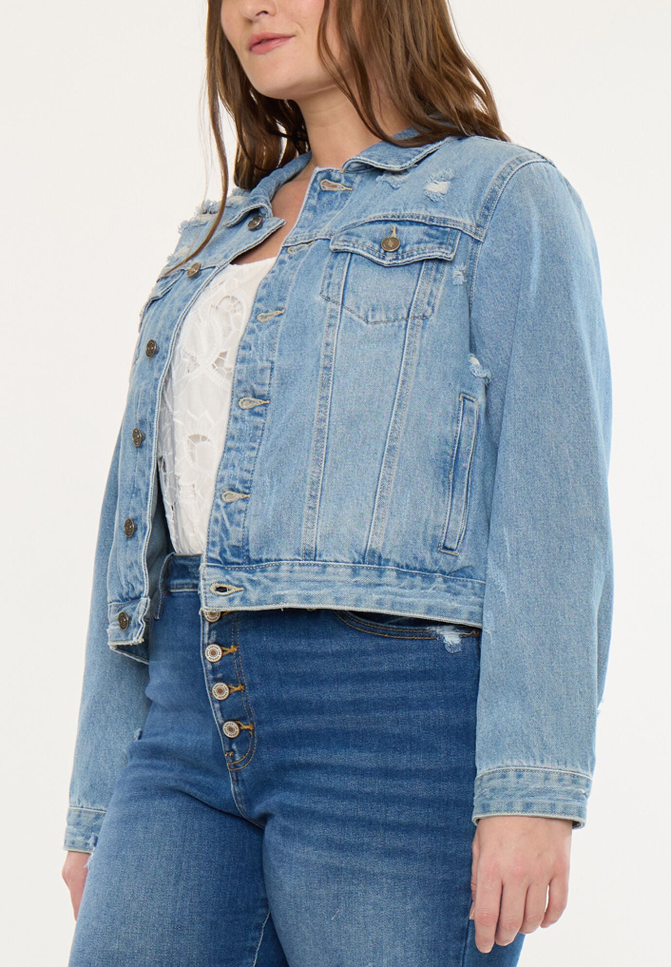 Aria Classic Trucker Denim Jacket (Plus Size), Medium Wash / Medium Wash, alternate image number 2
