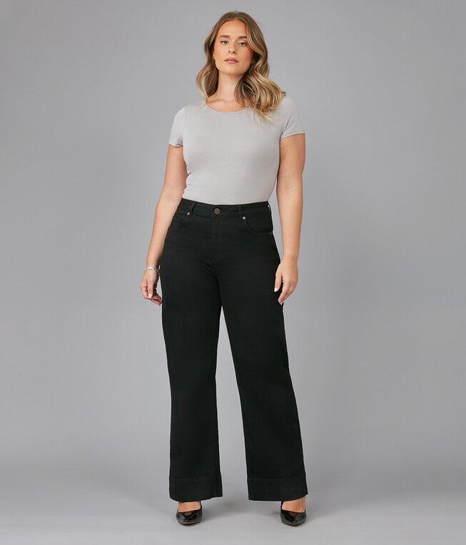 Women's COLETTE-BLK High Rise Wide Leg Jeans, Black / Black, hi-res image number 0