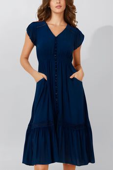 Annick - Elise Dress V-Neck Tiered Skirt Solid