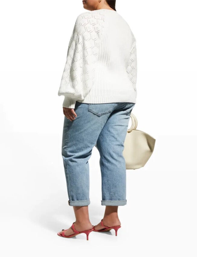 Cotton Cashmere Pointelle Cardigan, White / White, alternate image number 1