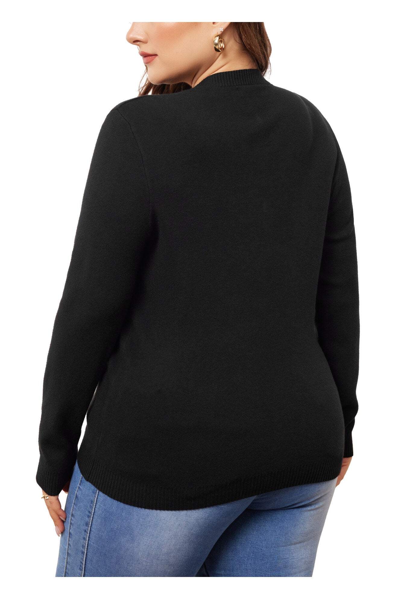 Long Sleeve Crewneck Knit Sweater Tee Top, Black / Black, alternate image number 3