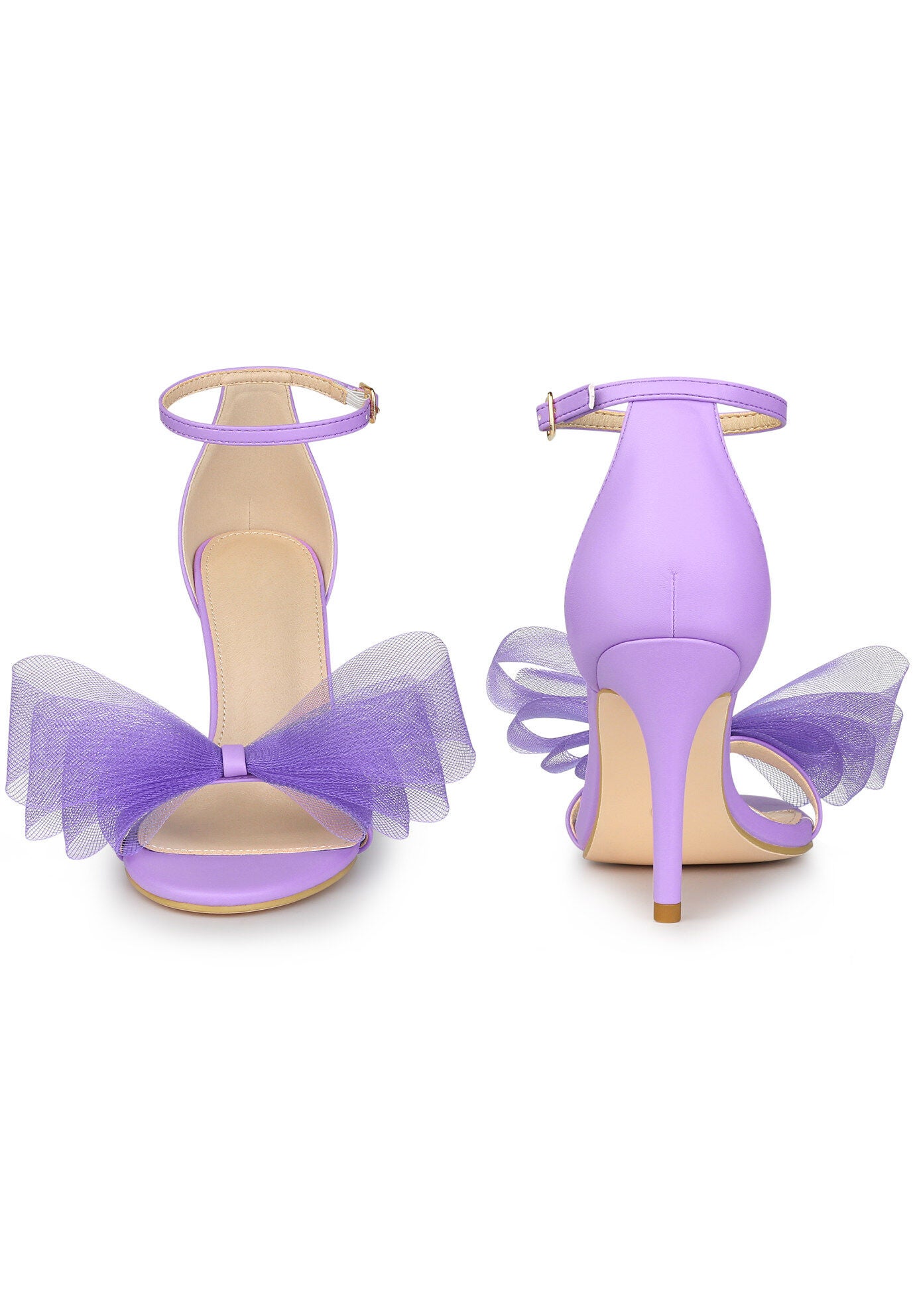 Open Toe Bow Tie Stiletto Heel Sandals, Purple / Purple, alternate image number 1