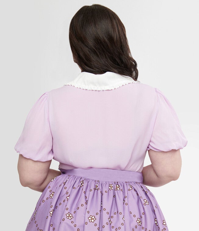 Pusheen x Unique Vintage Lavender Pusheen Springtime Embroidered Oversized Collar Blouse, , alternate image number null