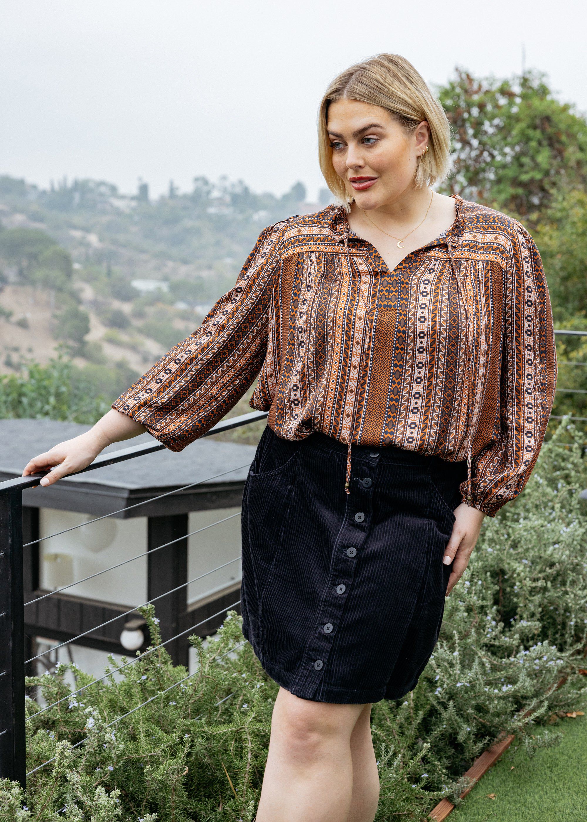 Taliyah Long Sleeve Top with Split-Neck and Tassels, N408 Rust / Rust, hi-res image number 0