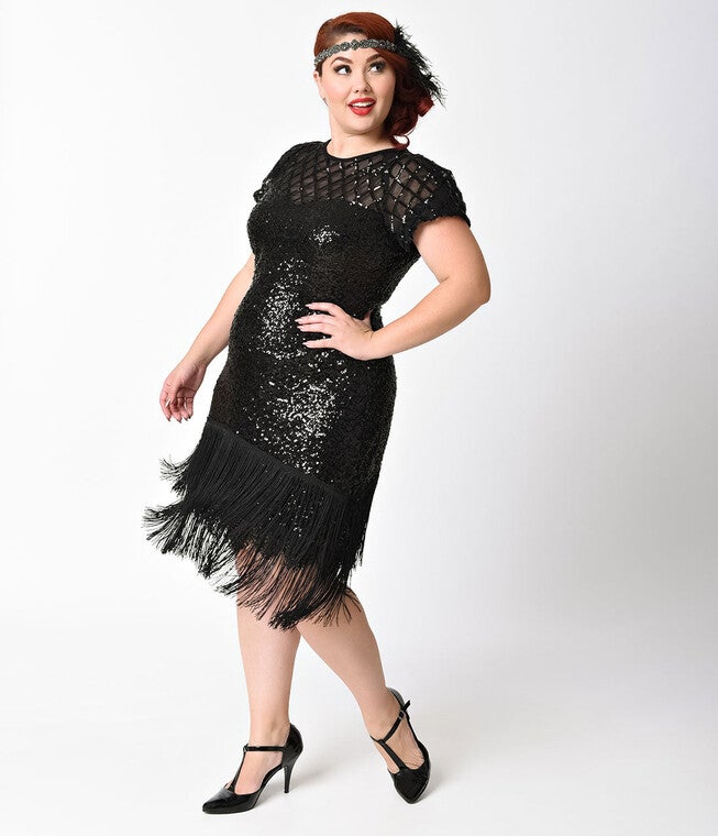 Unique Vintage 1920s Black Sequin Fringe Del Mar Flapper Dress, , alternate image number 7