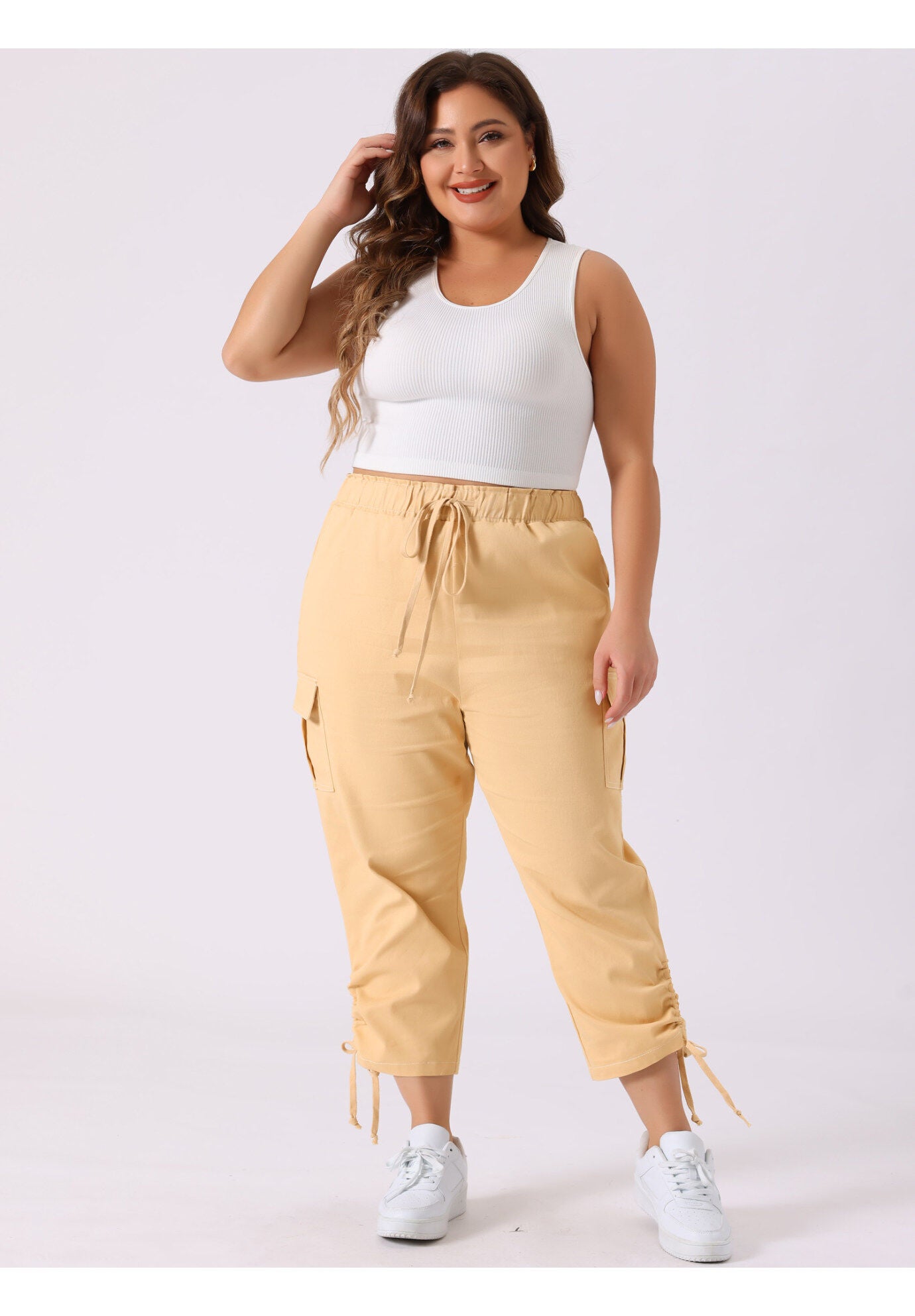 DRAWSTRING ELASTIC WAIST CARGO PANTS, Beige / Beige, hi-res image number 0