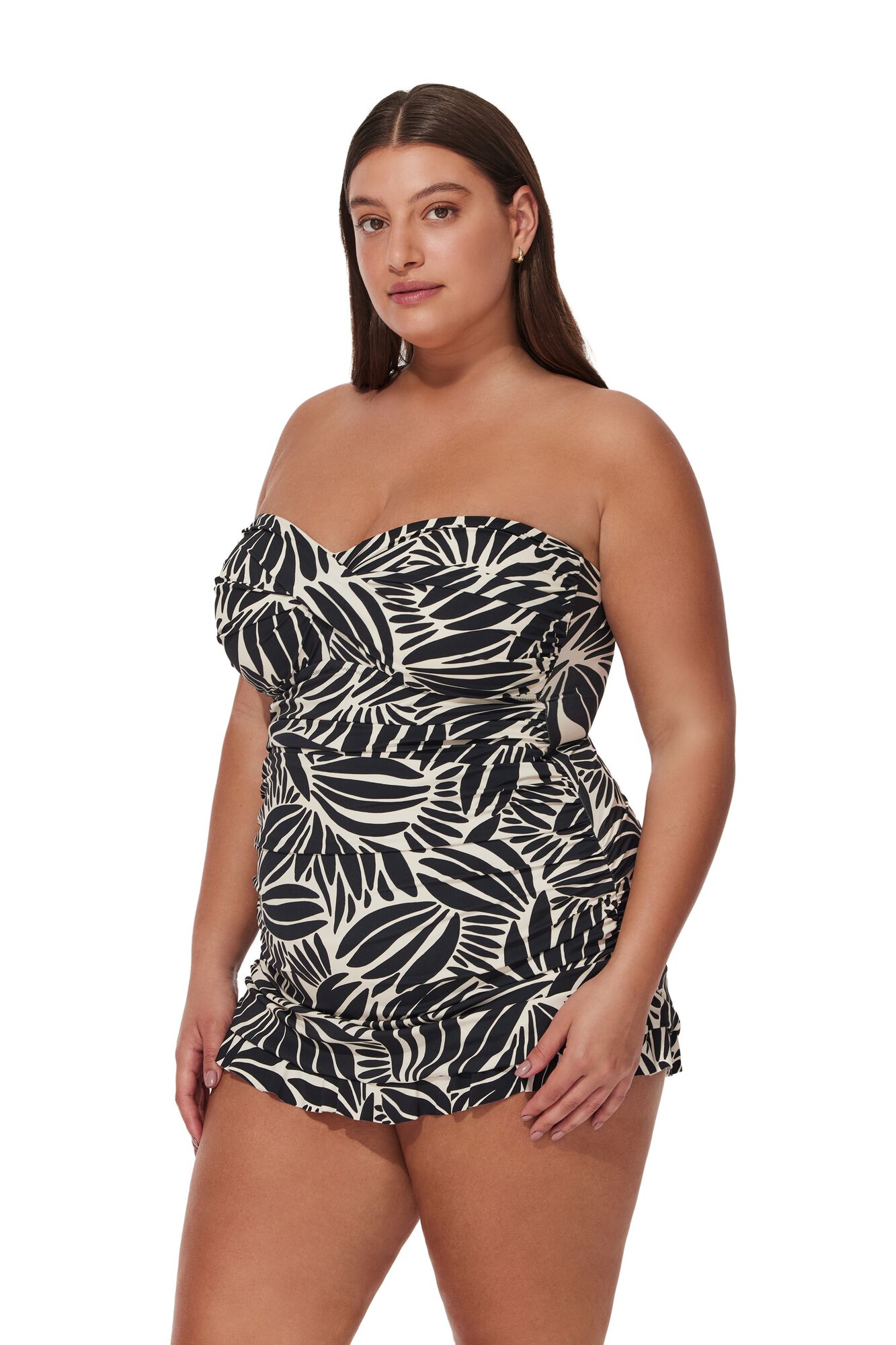 Comeback Plus Size Bandeau Swimdress, BlackWhite / Black, alternate image number 2