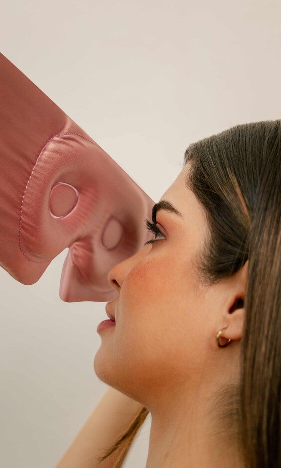 Eyelash Protecting Silk Sleep Mask, Damask Rose / Pink, alternate image number 1