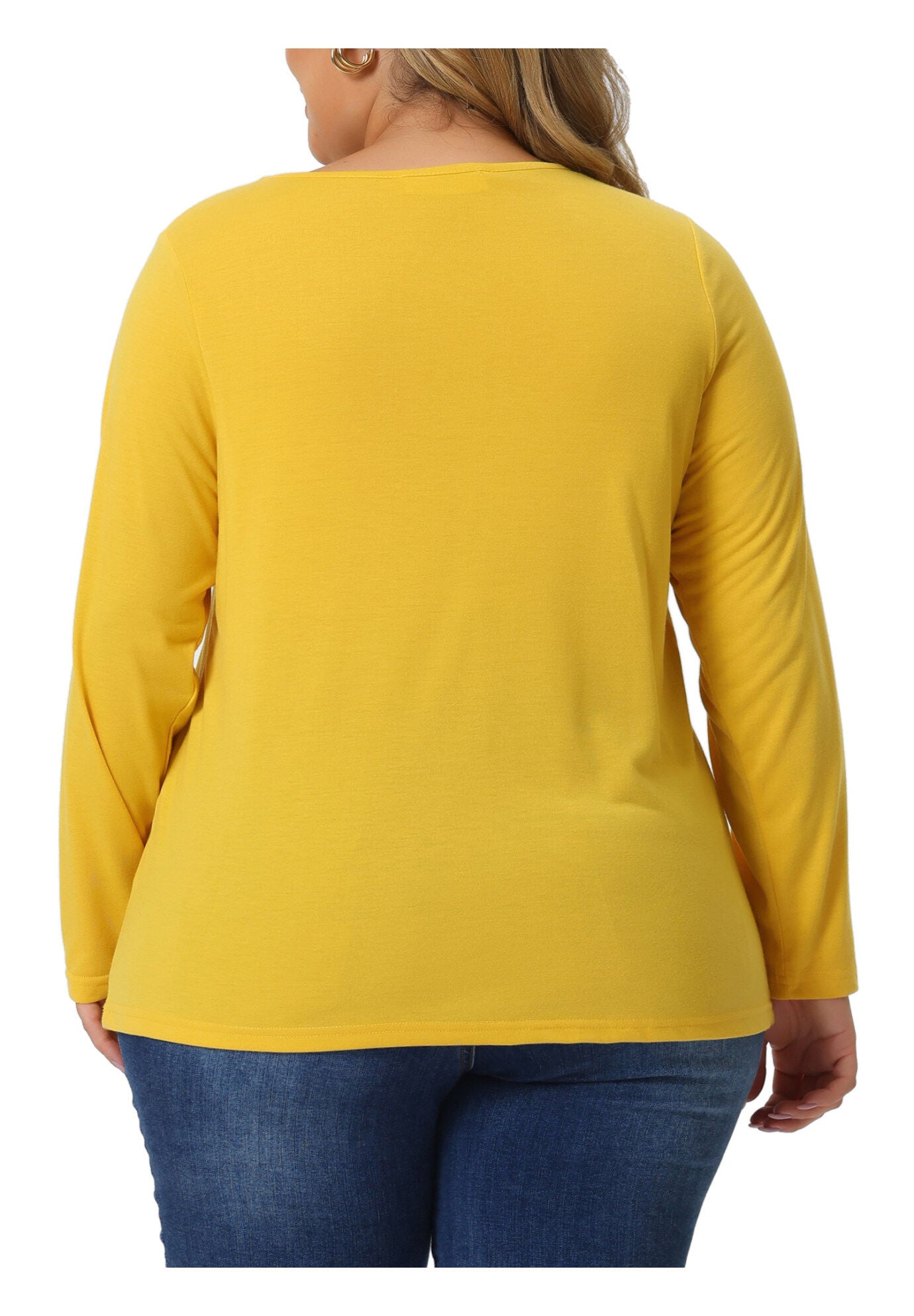 CROSS V NECK LONG SLEEVES T-SHIRT TOP, Yellow / Yellow, alternate image number 1