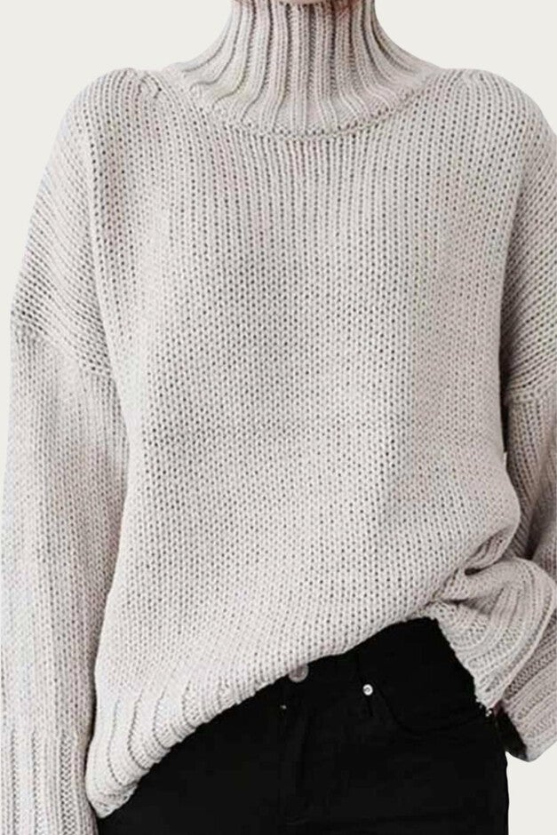 KNIT MOCK NECK SWEATER IN BEIGE, Beige / Beige, alternate image number null