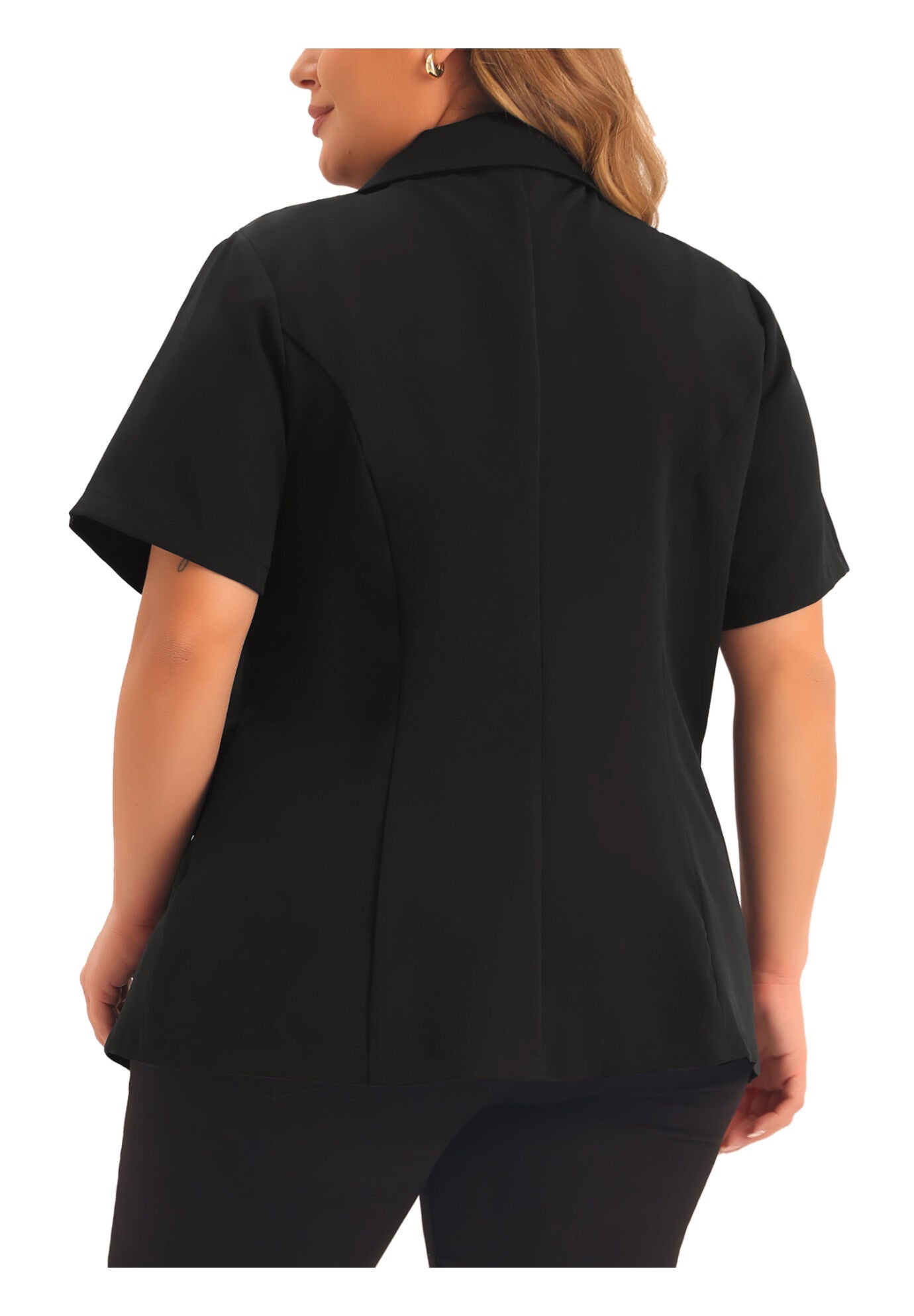 SHORT SLEEVE NOTCHED LAPEL BUTTON WORK BLAZER, Black / Black, alternate image number 3