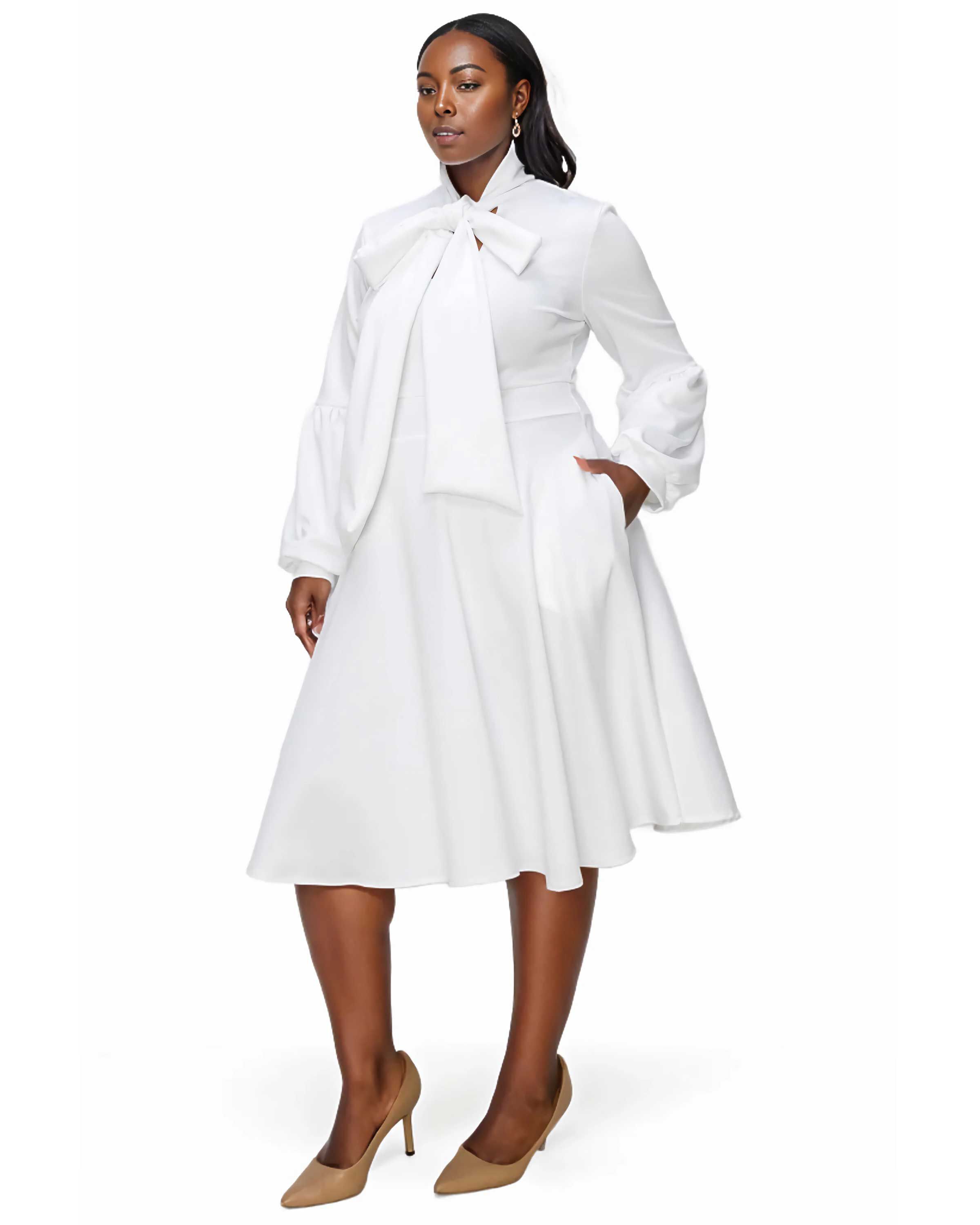 Bekah Flare Pocket Dress, Ivory / White, alternate image number 2