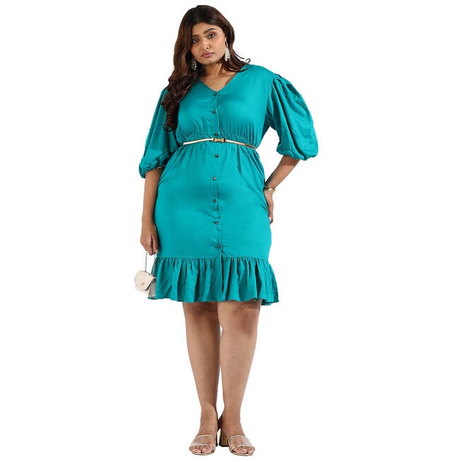 Teal Fit and Flare Dress, Teal / Teal, alternate image number null